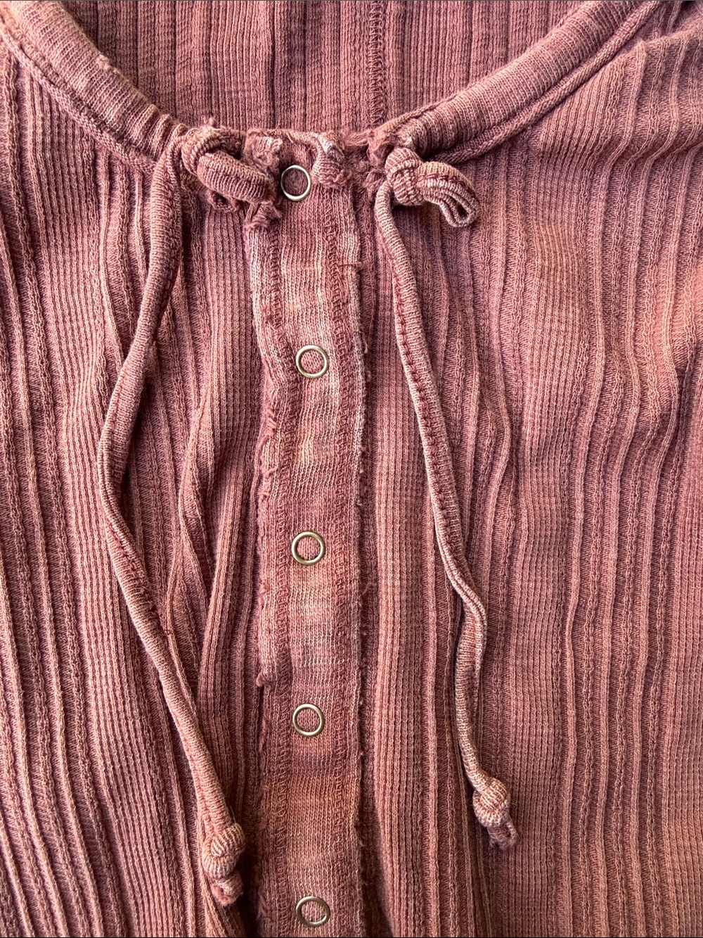 We The Free Ribbed Button-Front Top in Rose/Light Rust - Picture 7 of 8